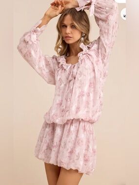 Lulu's Blush Pink Floral Ruffled Drop Waist Mini Dress